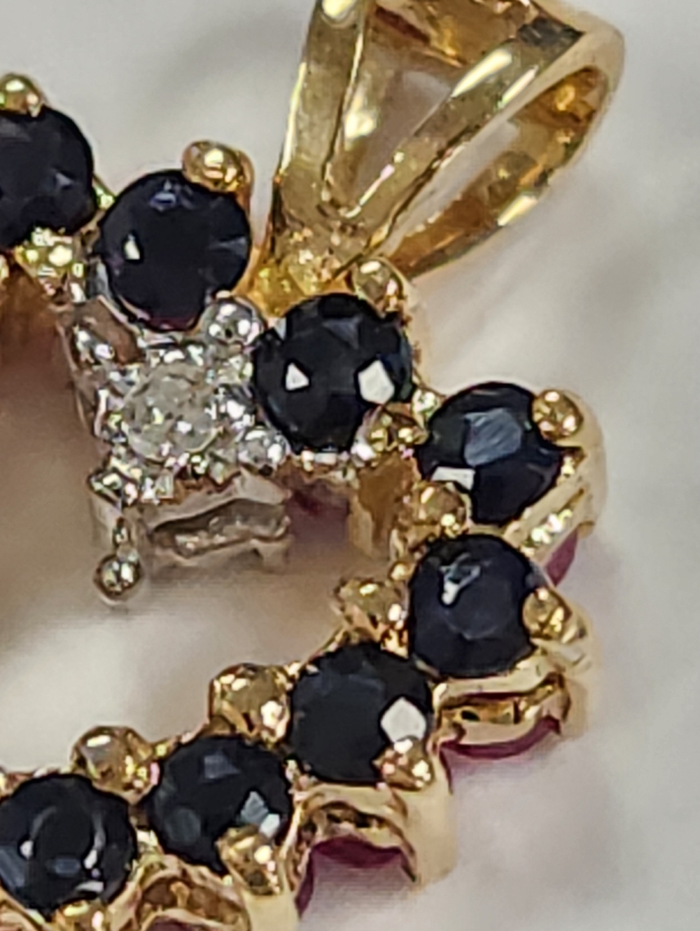10KP Yellow Gold Ruby Sapphire & Diamond Reversible Heart Pendant , NWT - Picture 10 of 15